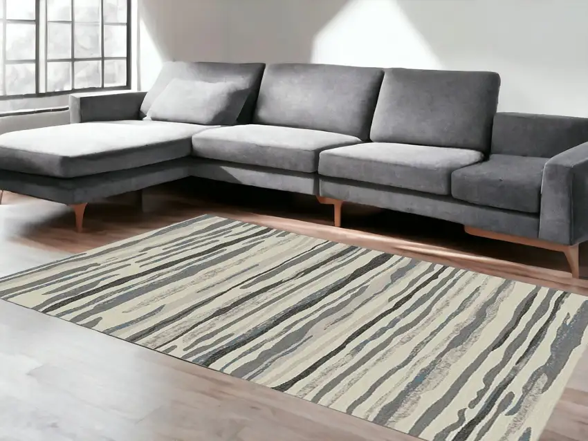 Beige and Gray Abstract Area Rug Photo 1