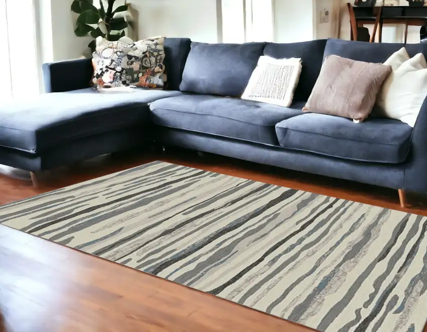 Beige and Gray Abstract Area Rug Photo 1