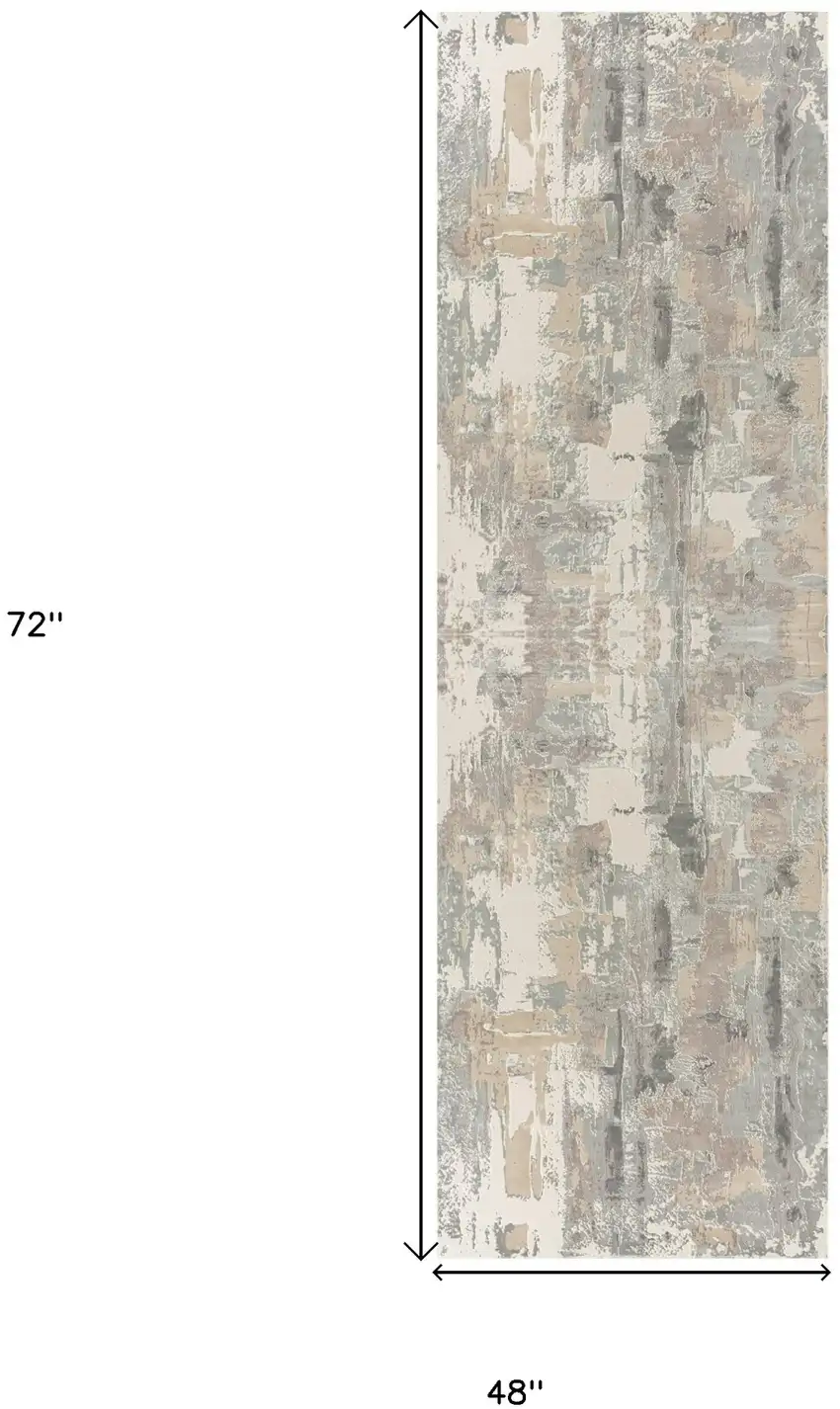 Beige and Gray Abstract Area Rug Photo 3