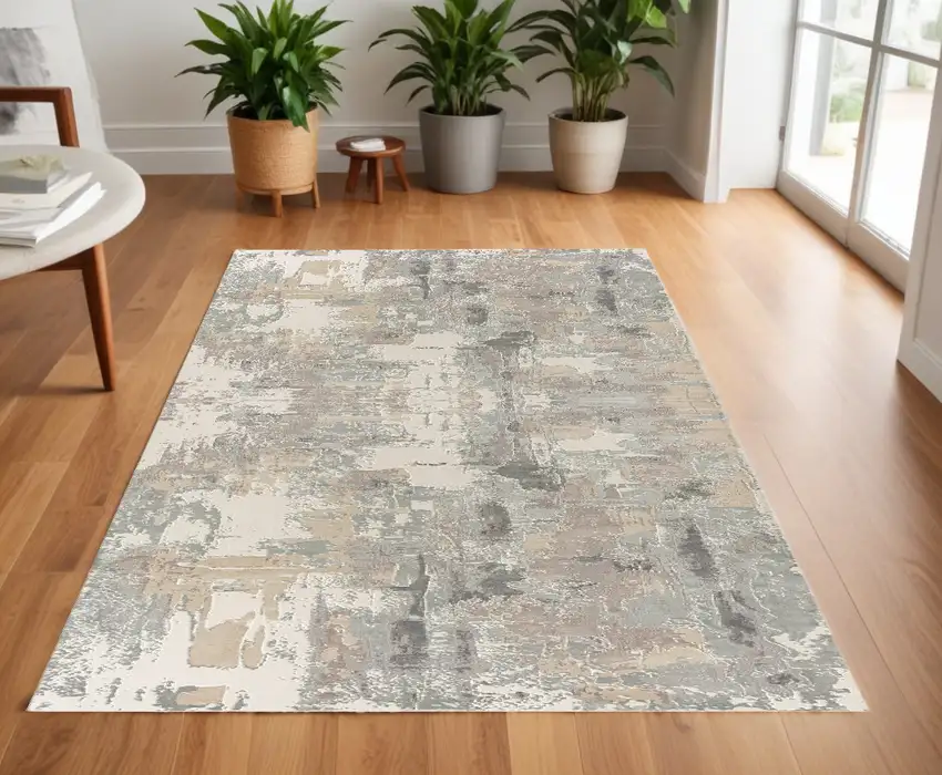 Beige and Gray Abstract Area Rug Photo 1