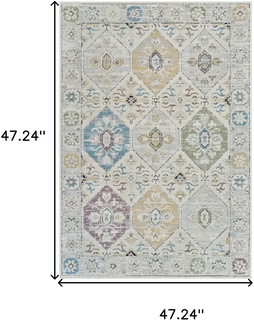 Beige and Gray Abstract Distressed Area Rug Photo 3
