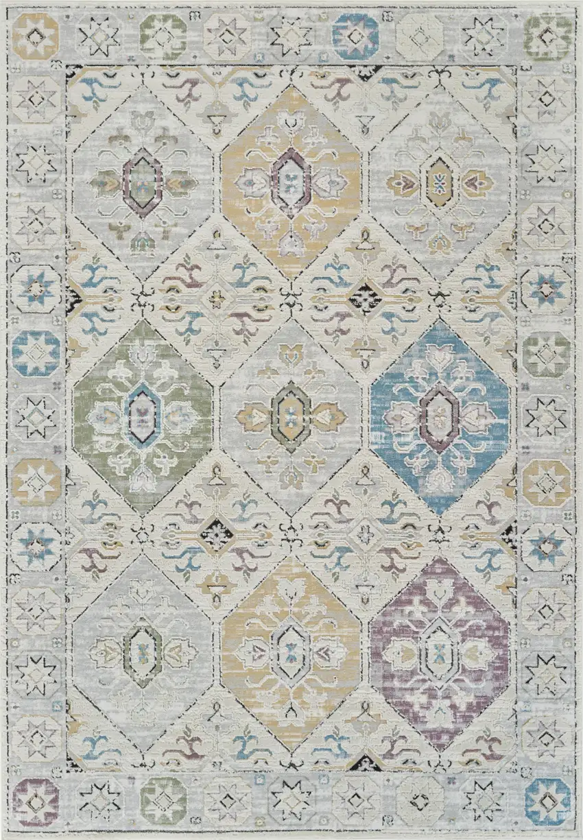 Beige and Gray Abstract Distressed Area Rug Photo 4