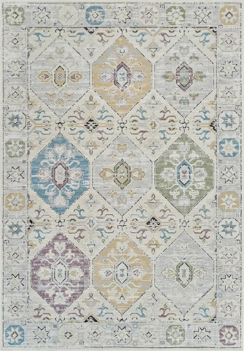 Beige and Gray Abstract Distressed Area Rug Photo 2