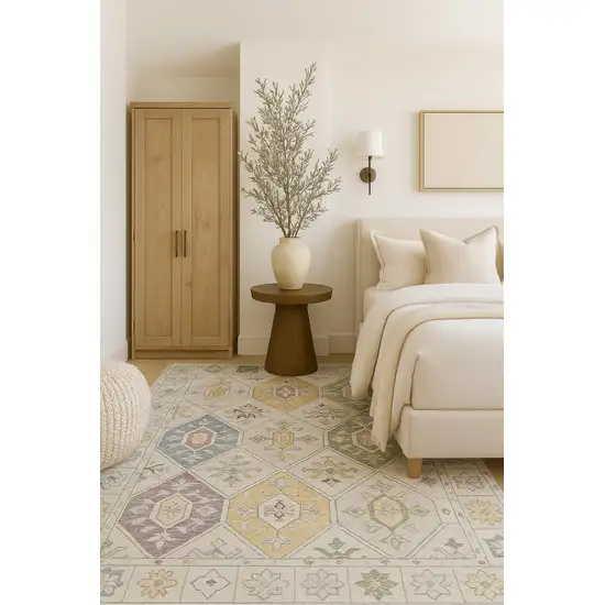 Beige and Gray Abstract Distressed Area Rug Photo 7