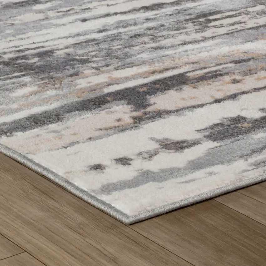 Beige and Gray Abstract Distressed Area Rug Photo 3