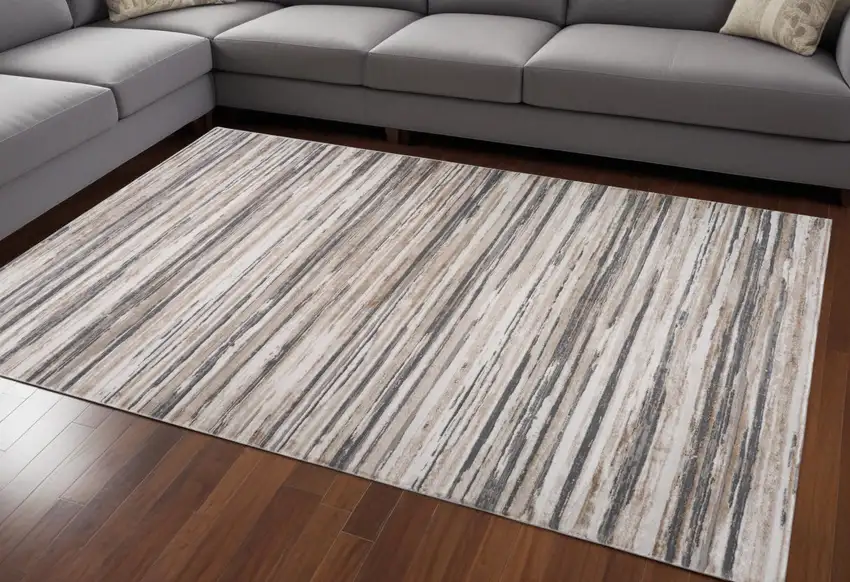 Beige and Gray Abstract Distressed Area Rug Photo 1