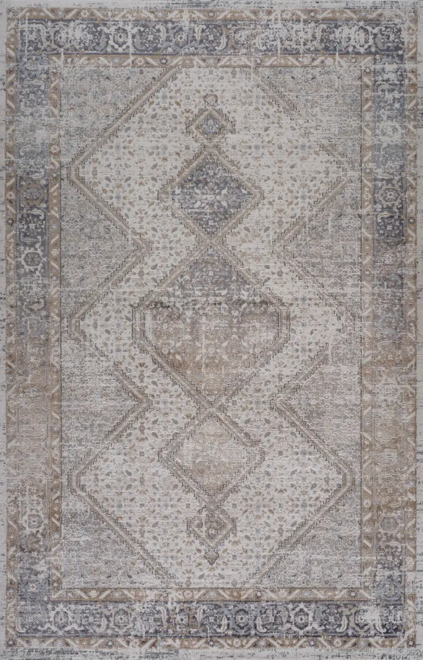 Beige and Gray Abstract Distressed Area Rug Photo 2
