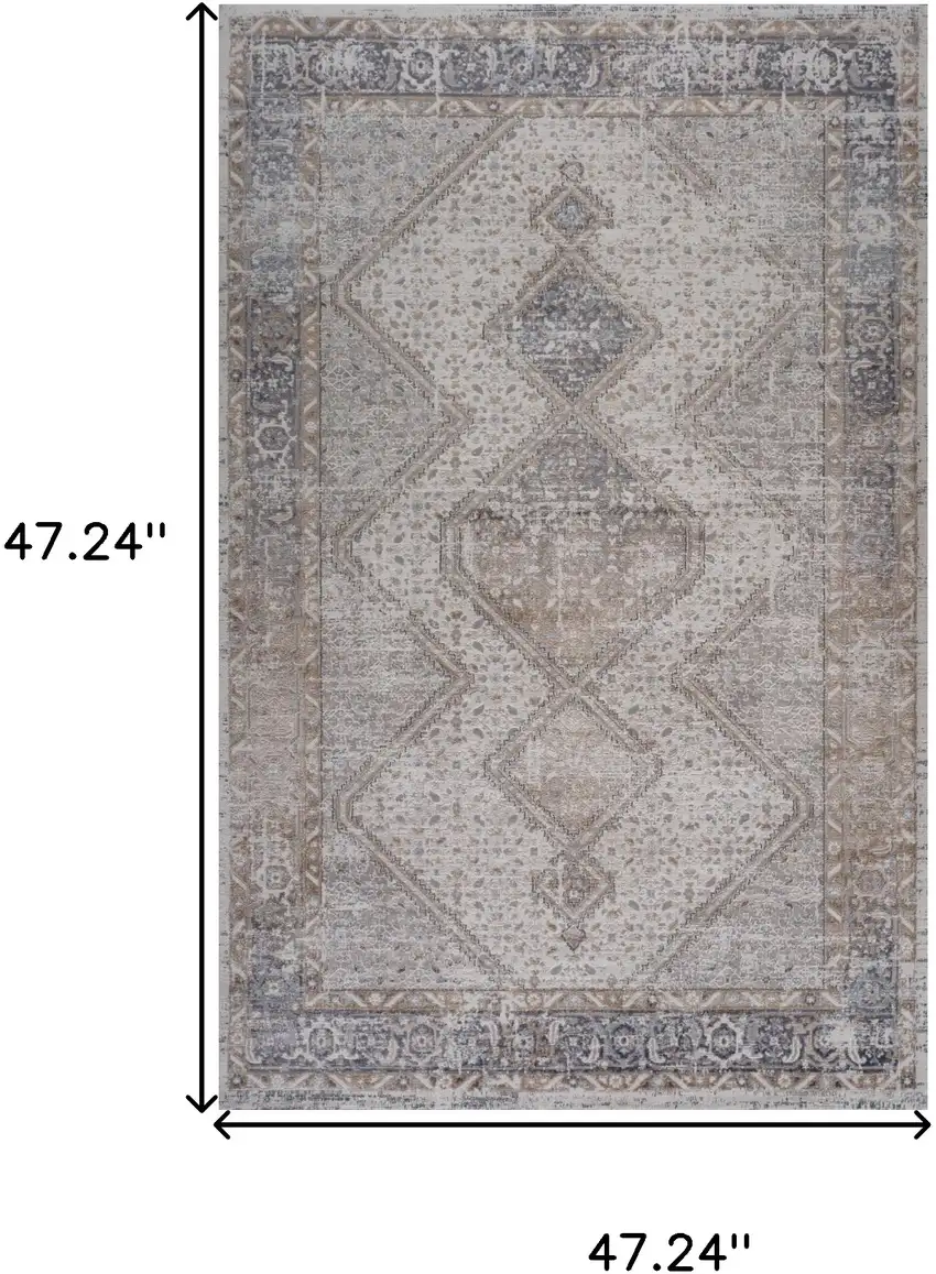 Beige and Gray Abstract Distressed Area Rug Photo 3
