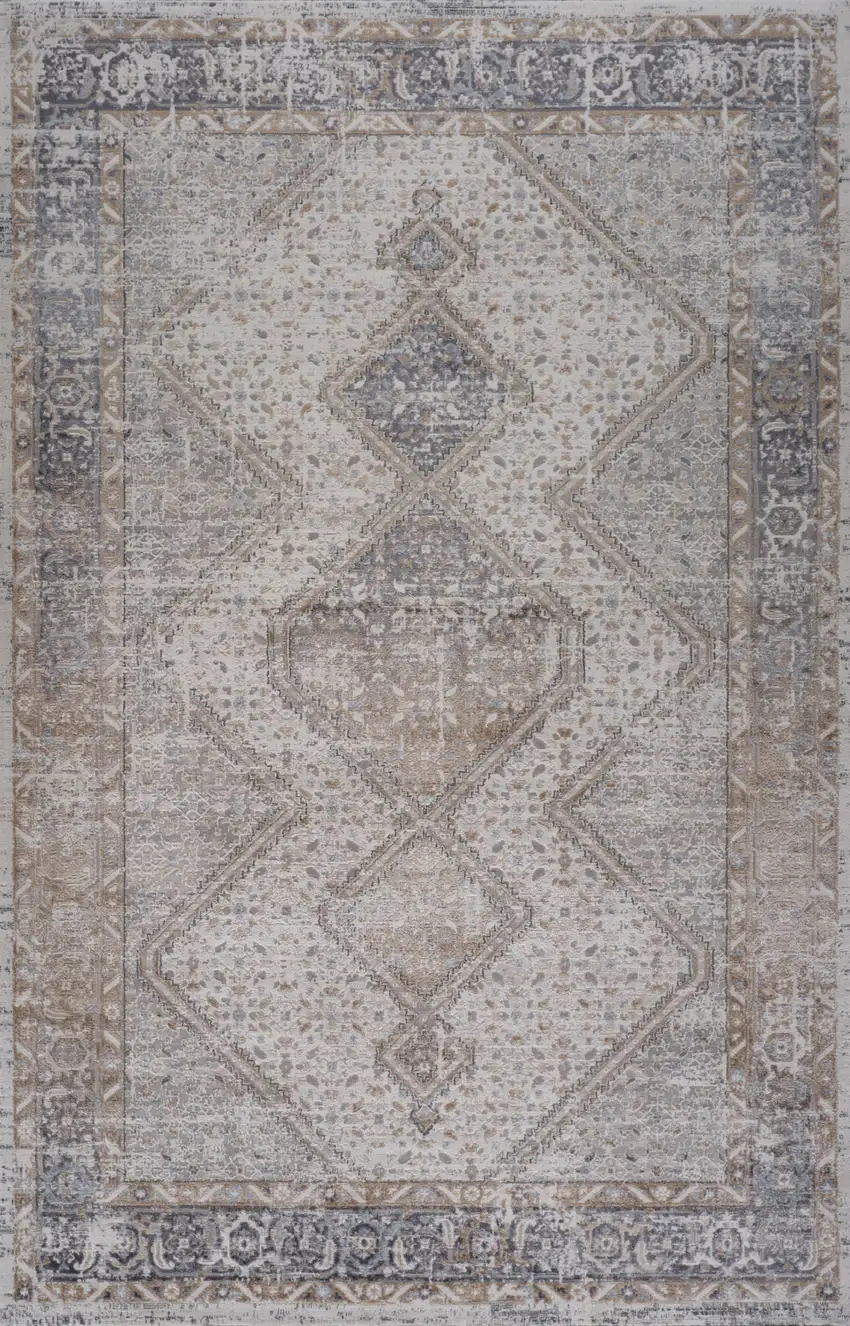 Beige and Gray Abstract Distressed Area Rug Photo 5