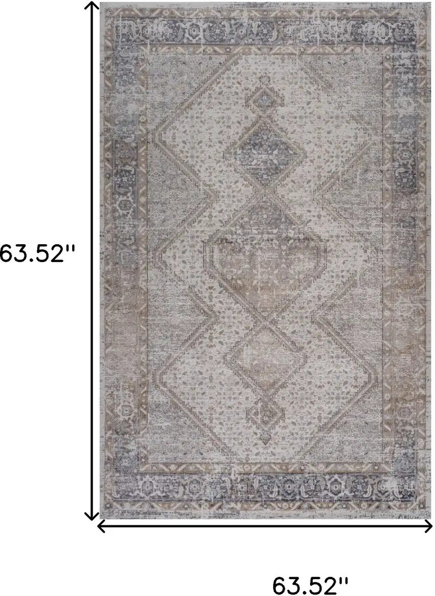 Beige and Gray Abstract Distressed Area Rug Photo 3