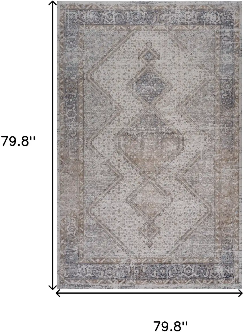 Beige and Gray Abstract Distressed Area Rug Photo 3