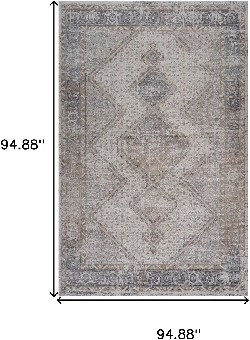 Beige and Gray Abstract Distressed Area Rug Photo 3