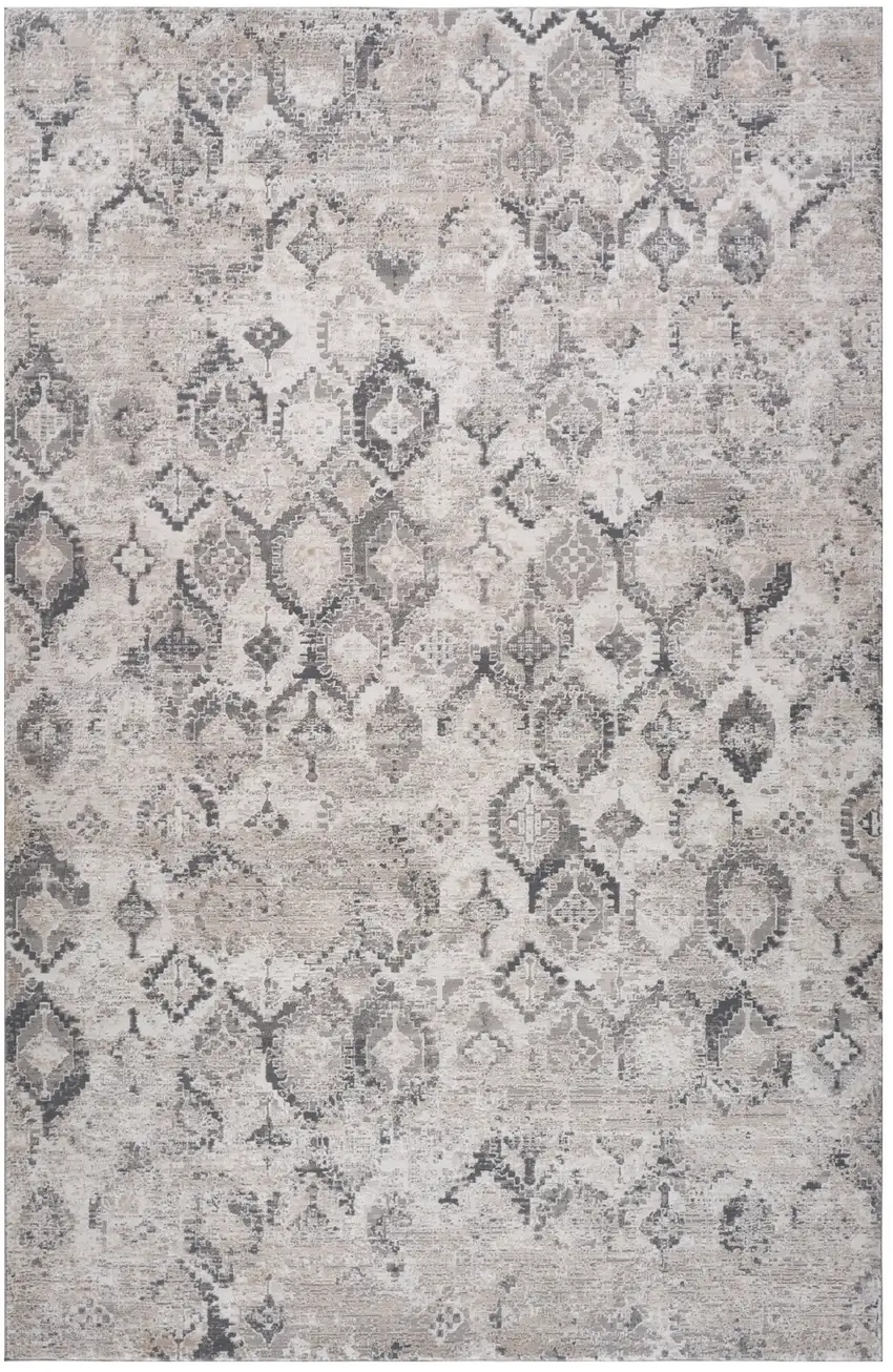 Beige and Gray Abstract Distressed Area Rug Photo 6