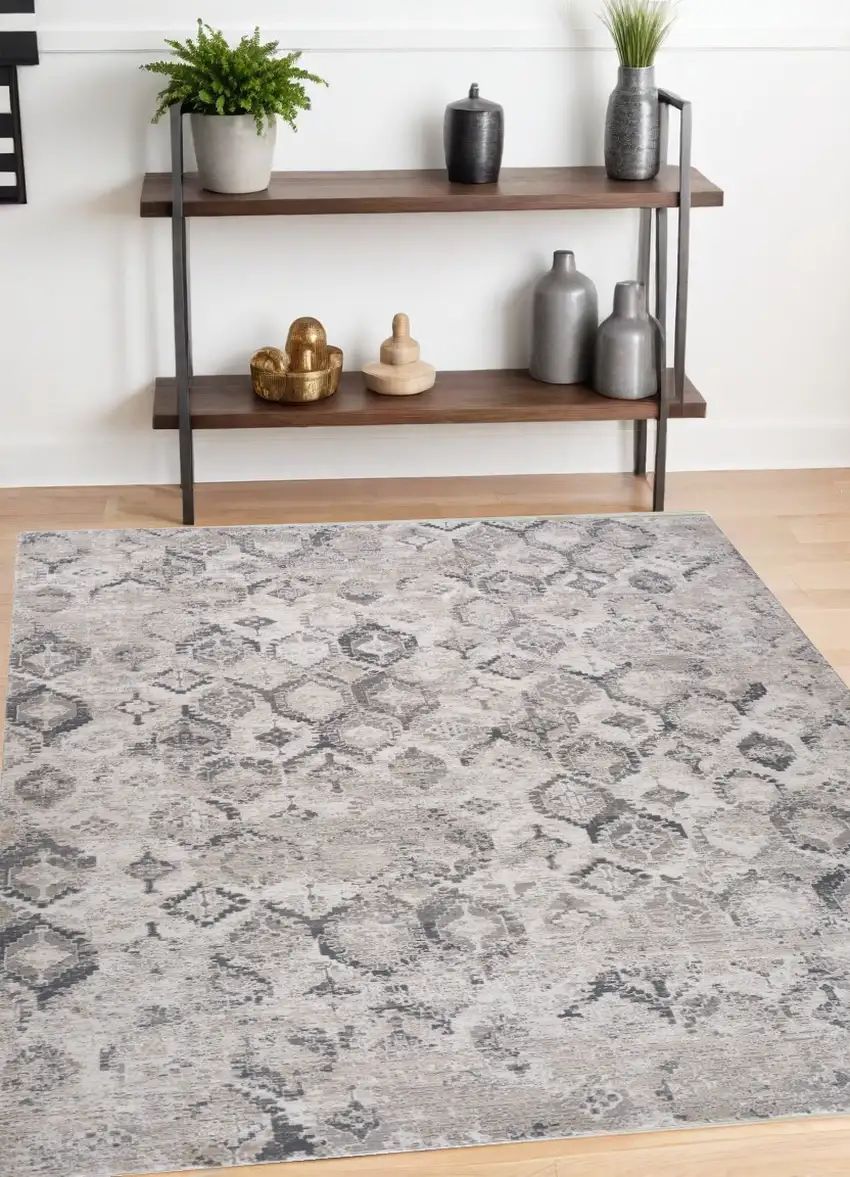 Beige and Gray Abstract Distressed Area Rug Photo 6