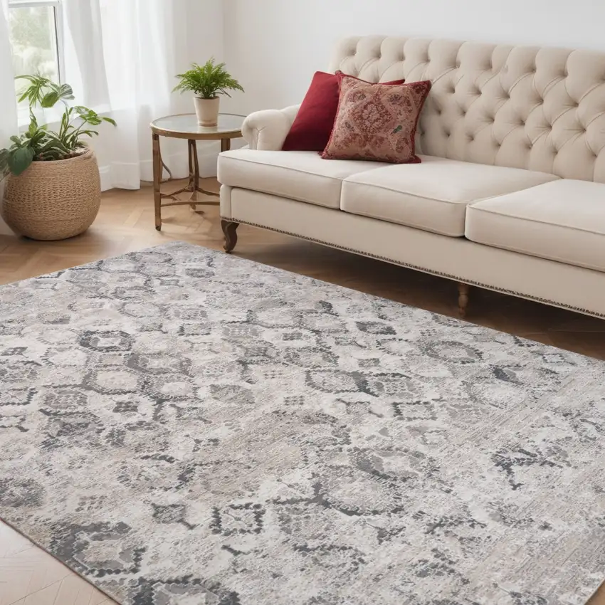 Beige and Gray Abstract Distressed Area Rug Photo 5