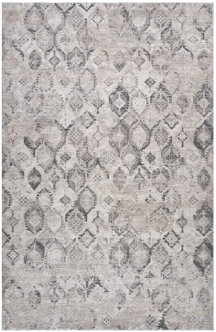 Beige and Gray Abstract Distressed Area Rug Photo 5