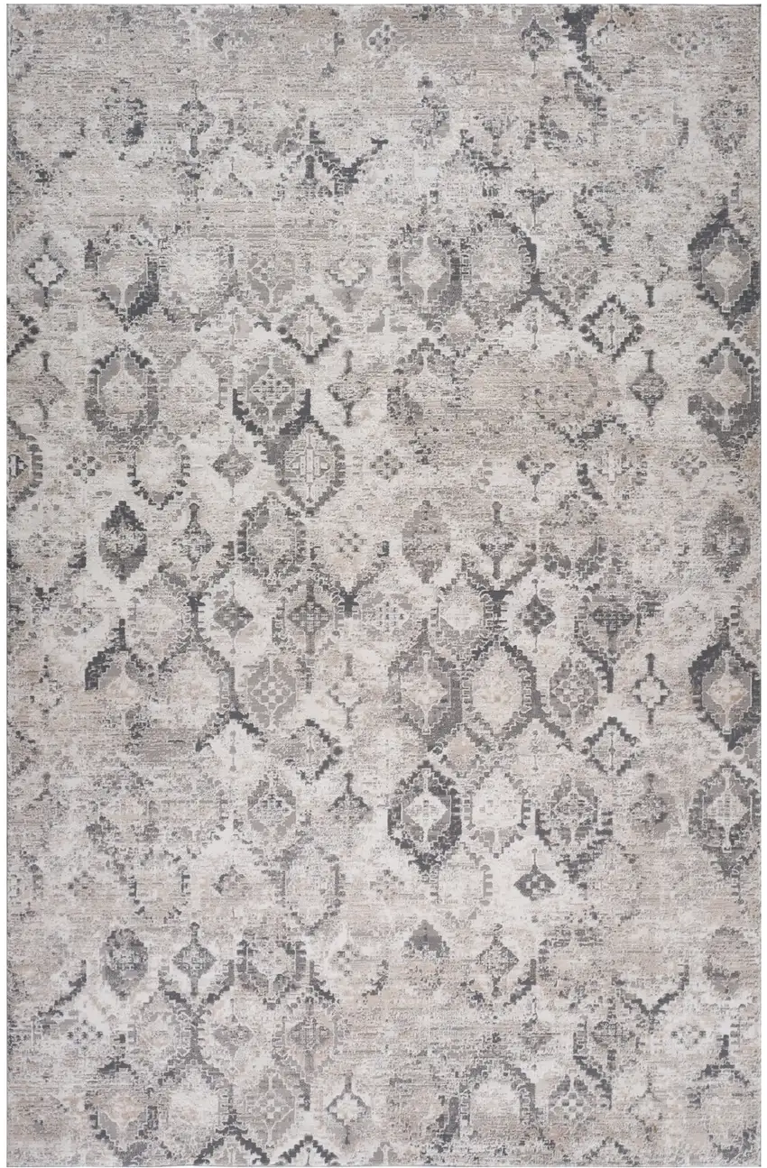 Beige and Gray Abstract Distressed Area Rug Photo 2