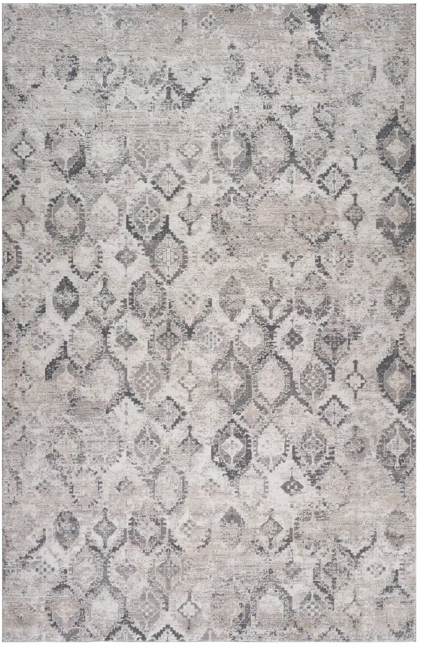 Beige and Gray Abstract Distressed Area Rug Photo 2