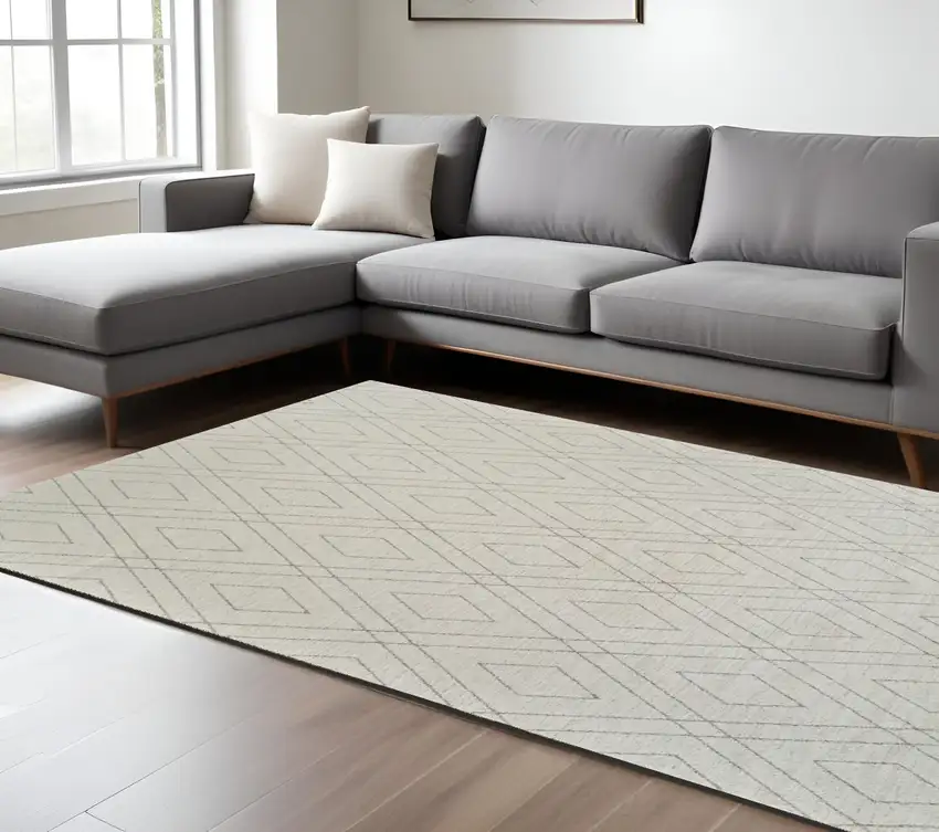 Beige and Gray Abstract Non Skid Area Rug Photo 1
