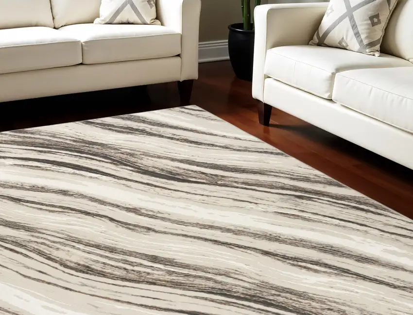 Beige and Gray Abstract Non Skid Area Rug Photo 1