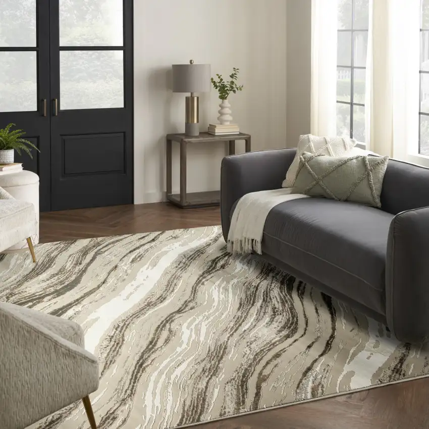 Beige and Gray Abstract Non Skid Area Rug Photo 4