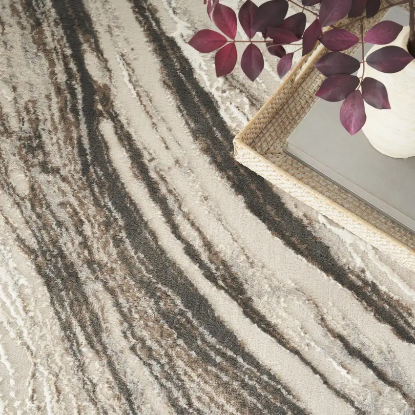 Beige and Gray Abstract Non Skid Area Rug Photo 7