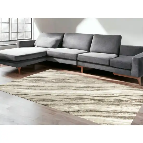 Beige and Gray Abstract Non Skid Area Rug Photo 2