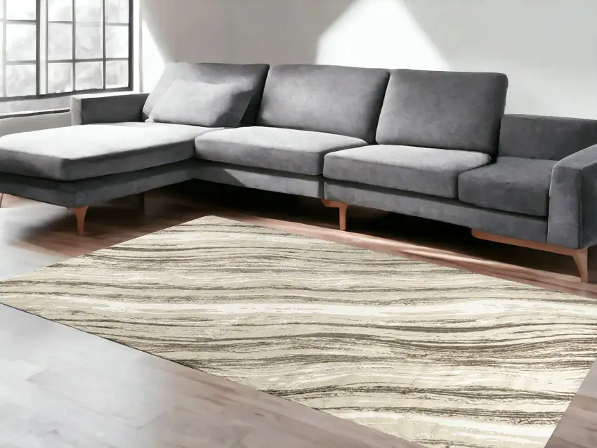 Beige and Gray Abstract Non Skid Area Rug Photo 2