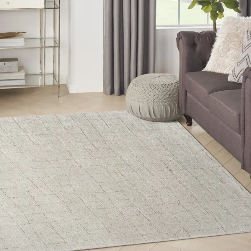 Beige and Gray Abstract Power Loom Area Rug Photo 4