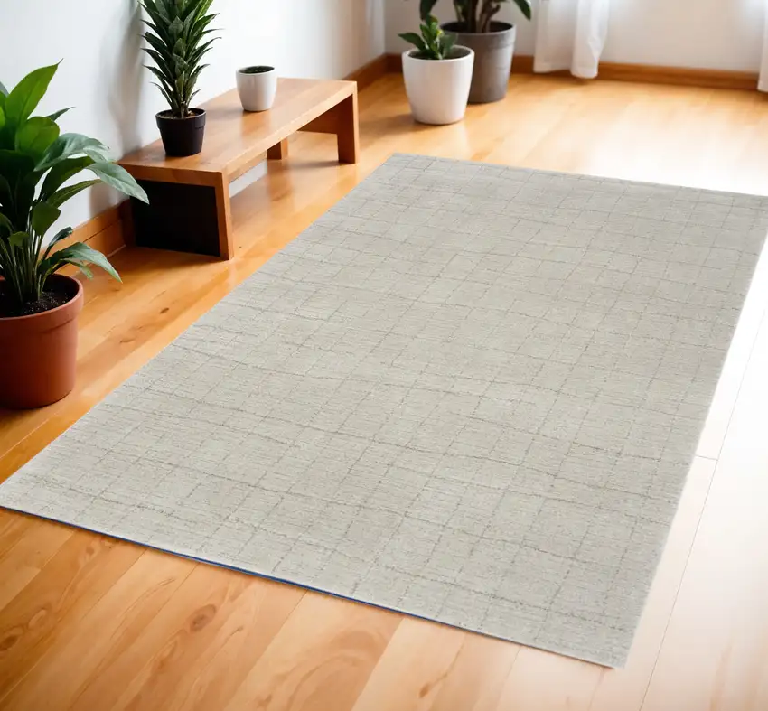 Beige and Gray Abstract Power Loom Area Rug Photo 1