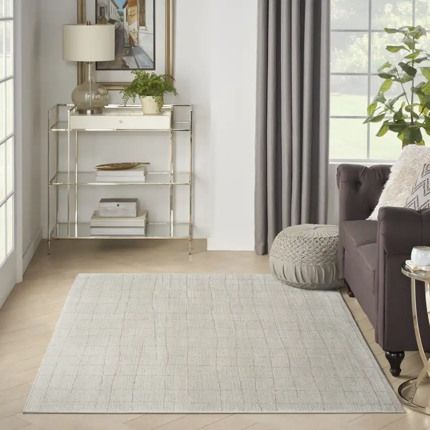 Beige and Gray Abstract Power Loom Area Rug Photo 5