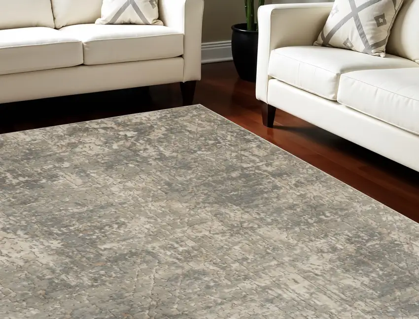 Beige and Gray Abstract Power Loom Area Rug Photo 1