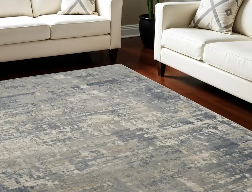 Beige and Gray Abstract Power Loom Area Rug Photo 1