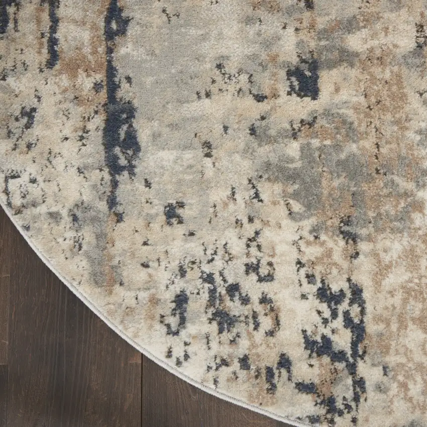 Beige and Gray Abstract Power Loom Area Rug Photo 7