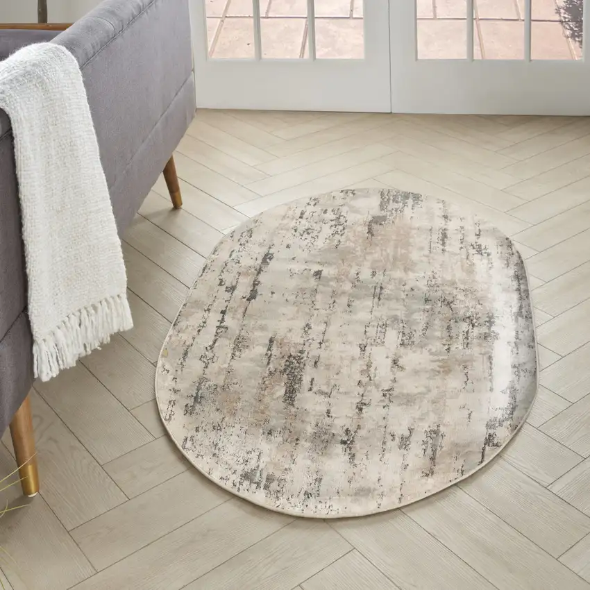 Beige and Gray Abstract Power Loom Area Rug Photo 5