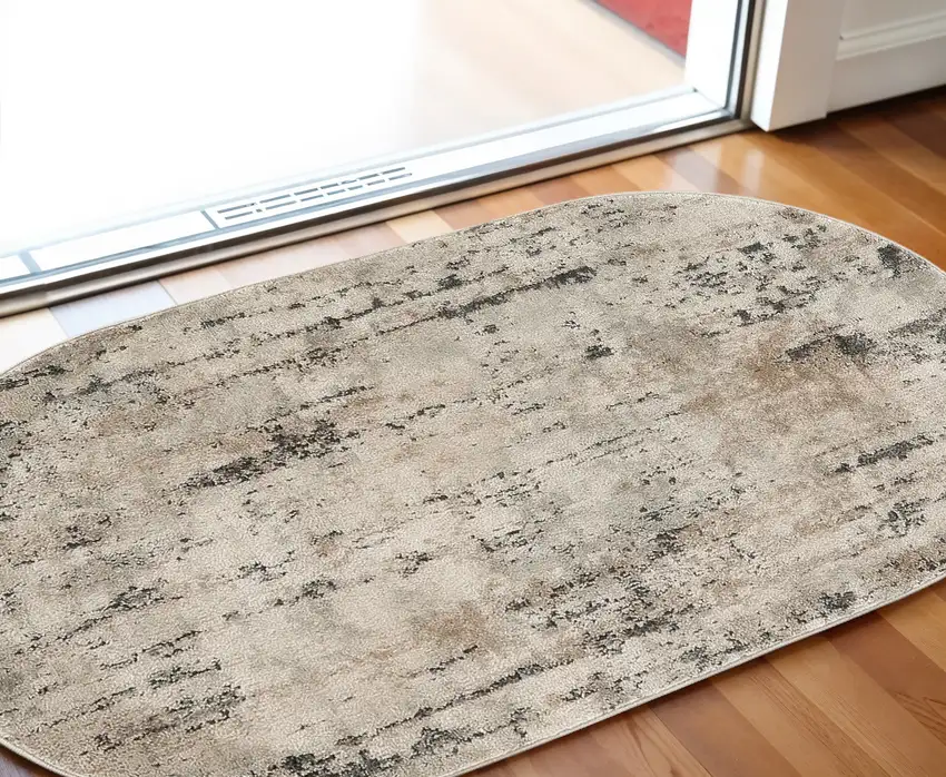 Beige and Gray Abstract Power Loom Area Rug Photo 2