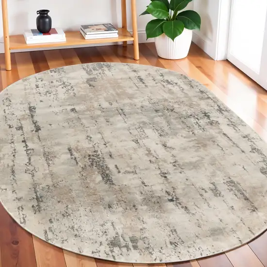 Beige and Gray Abstract Power Loom Area Rug Photo 1
