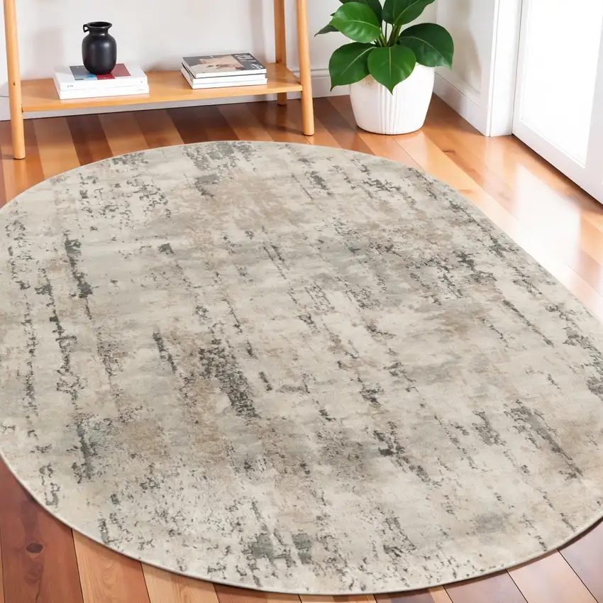 Beige and Gray Abstract Power Loom Area Rug Photo 1