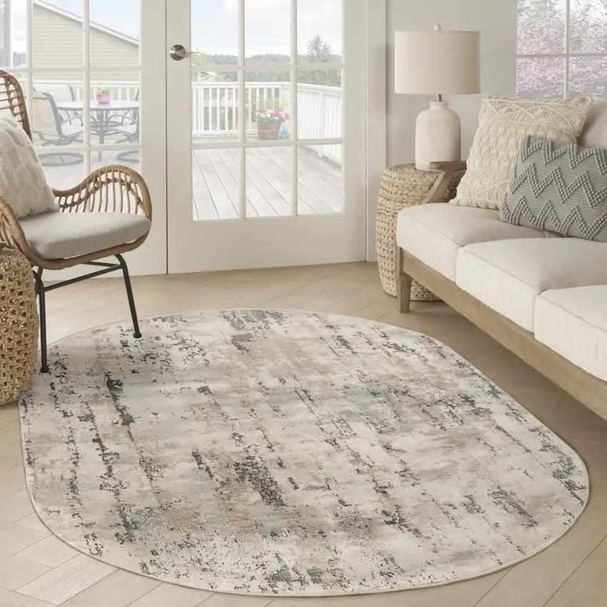 Beige and Gray Abstract Power Loom Area Rug Photo 5