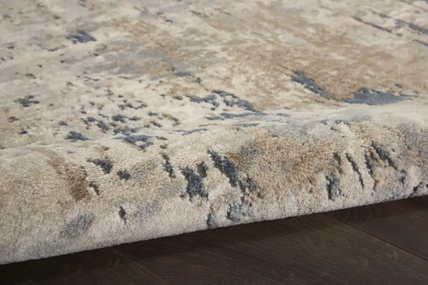 Beige and Gray Abstract Power Loom Area Rug Photo 7