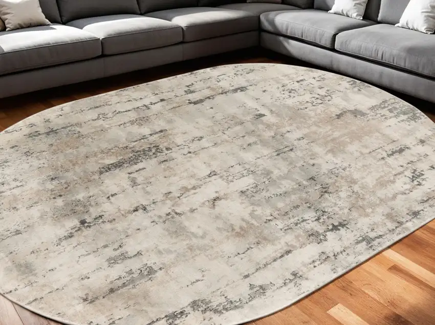 Beige and Gray Abstract Power Loom Area Rug Photo 1