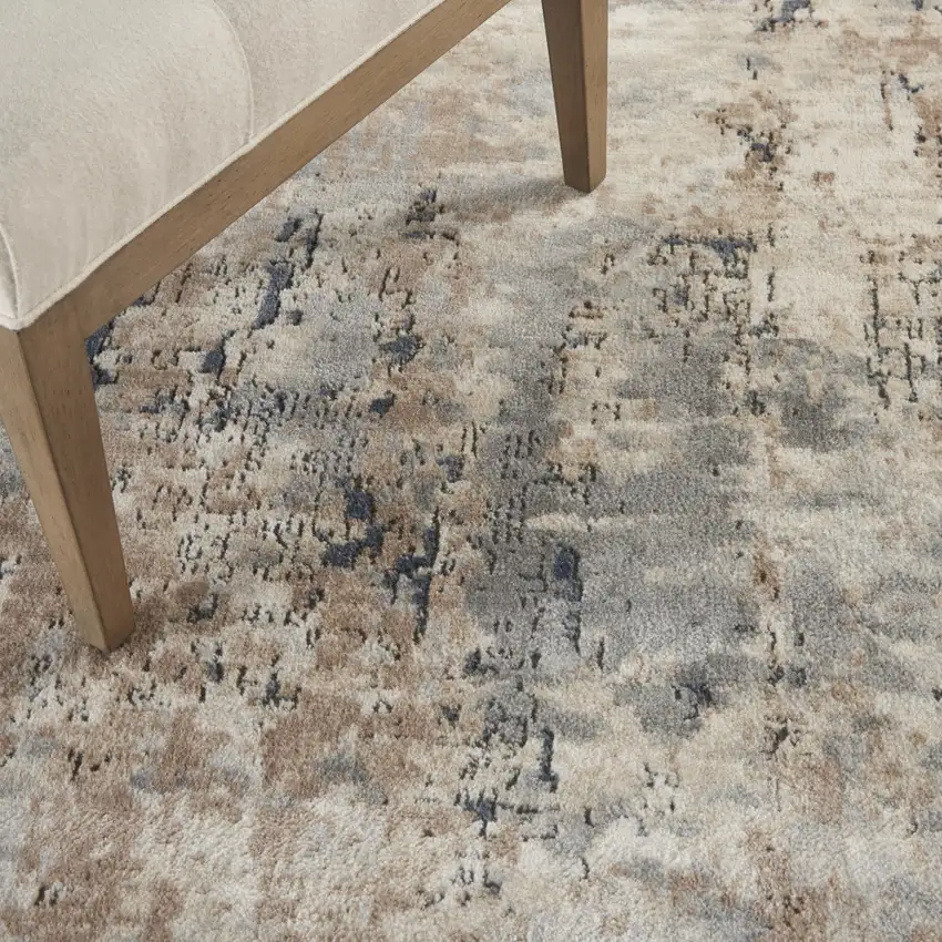 Beige and Gray Abstract Power Loom Area Rug Photo 5