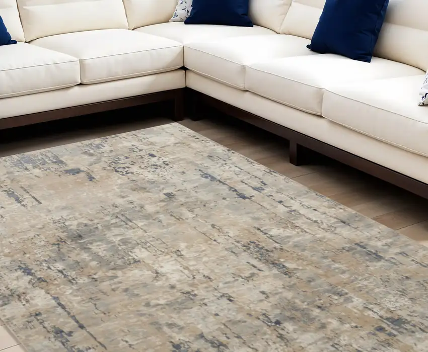 Beige and Gray Abstract Power Loom Area Rug Photo 1