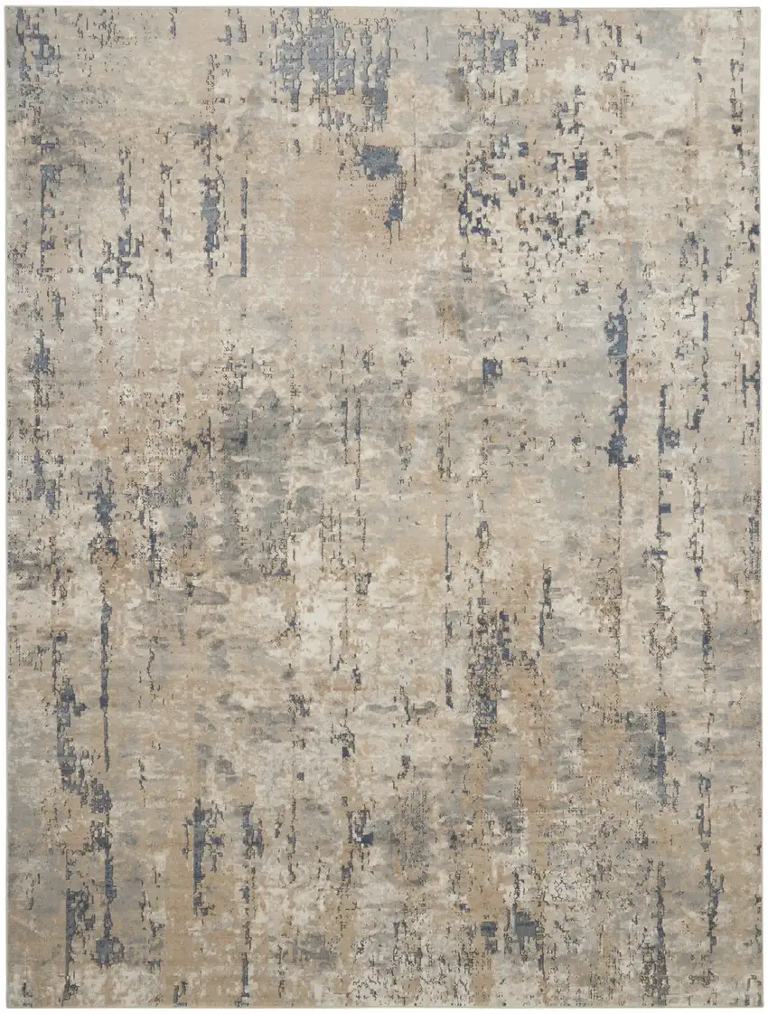 Beige and Gray Abstract Power Loom Area Rug Photo 9