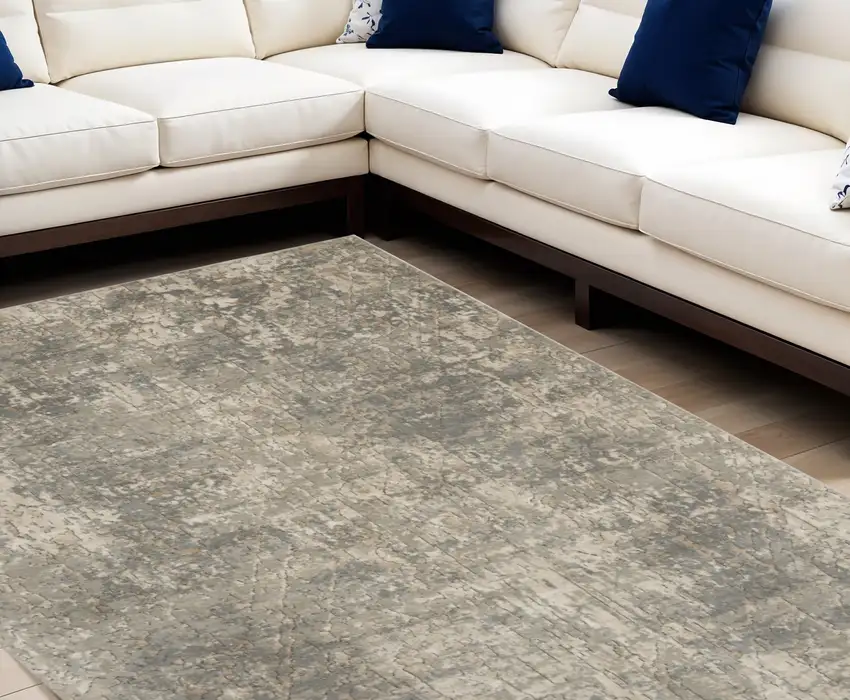 Beige and Gray Abstract Power Loom Area Rug Photo 1