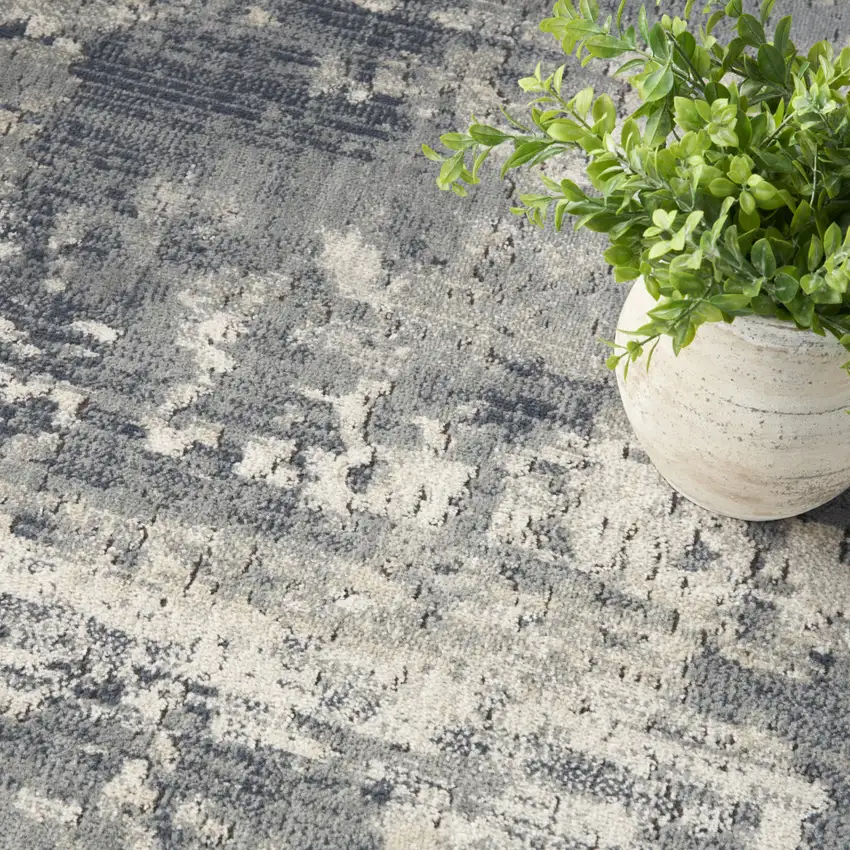Beige and Gray Abstract Power Loom Area Rug Photo 9