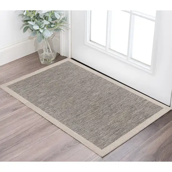 Beige and Gray Abstract Power Loom Distressed Area Rug Photo 1