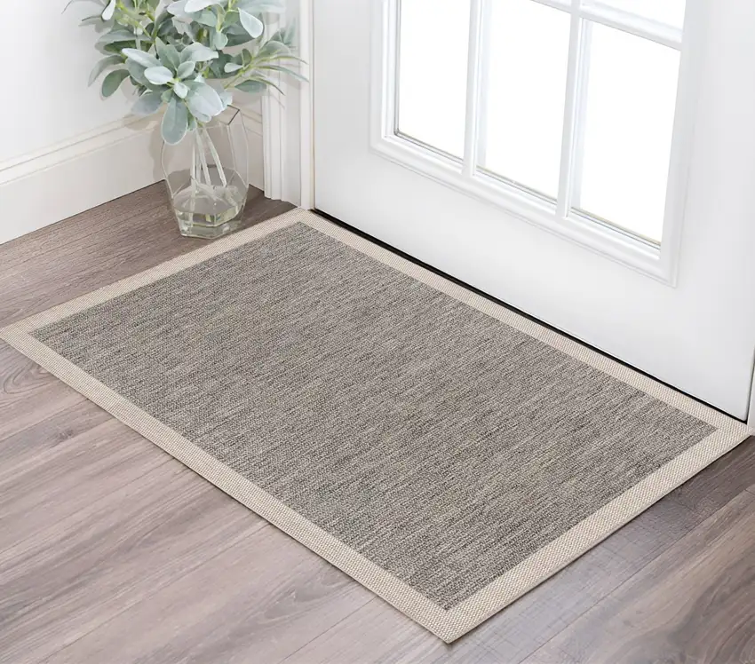 Beige and Gray Abstract Power Loom Distressed Area Rug Photo 1