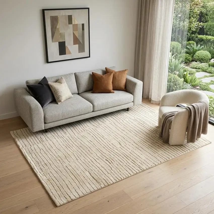 Beige and Gray Abstract Power Loom Distressed Non Skid Area Rug Photo 1