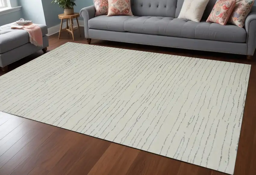 Beige and Gray Abstract Power Loom Distressed Area Rug Photo 1